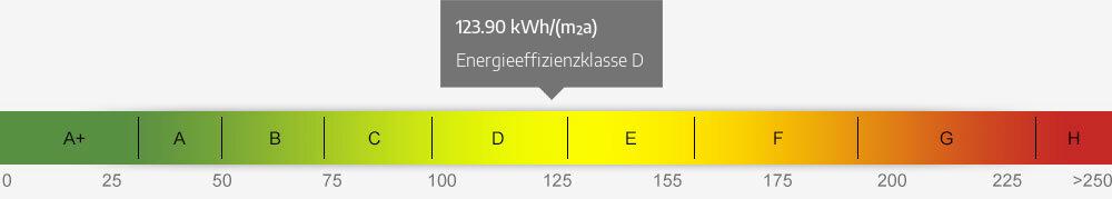 Energieausweis Skala 123.90 kWh/(m²a)