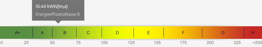 Energieausweis Skala 55.40 kWh/(m²a)